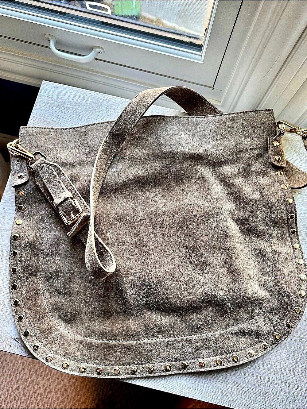 Anna Paola Genuine Italian Leather Studded Shoulder Bag